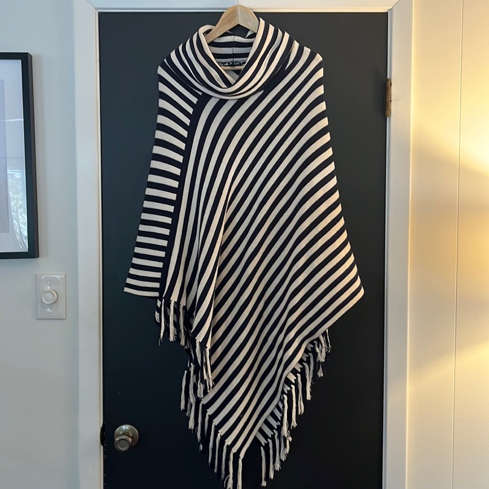The Limited navy and cream turtleneck poncho